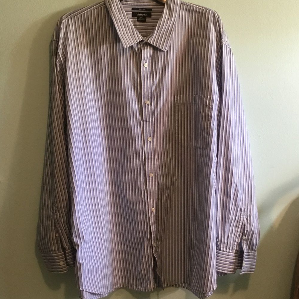 Claiborne Men's Light Blue/White/Brown Stripe Dress Shirt
